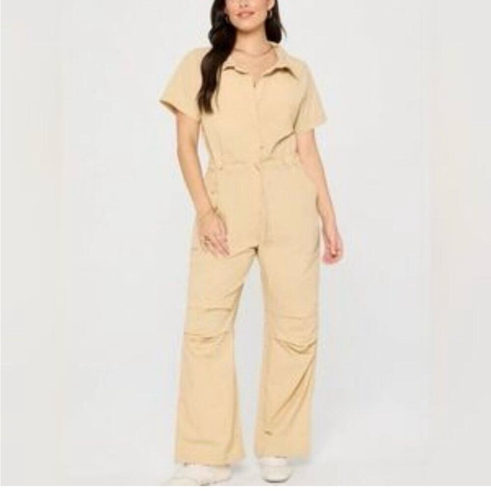 Khaki Fabletics Short-Sleeve Utility Flight Jumpsuit